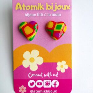 Handmade multi-color polymer clay earrings. Boucles d'oreilles fait à la main